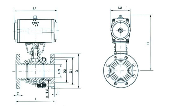 氣動(dòng)法蘭球閥結(jié)構(gòu)圖