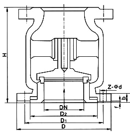 H42H鑄鋼立式止回閥結(jié)構(gòu)圖