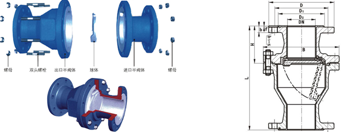 H44F旋啟式襯氟止回閥結(jié)構(gòu)圖