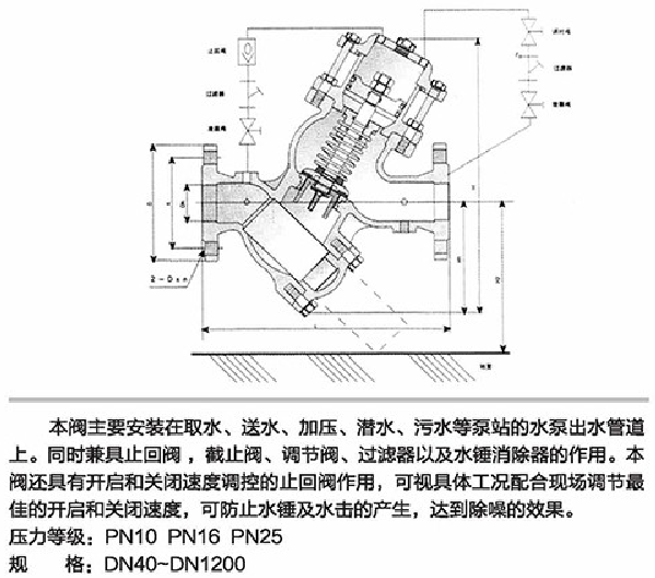 YQ98004過濾活塞式緩閉止回閥結(jié)構(gòu)圖