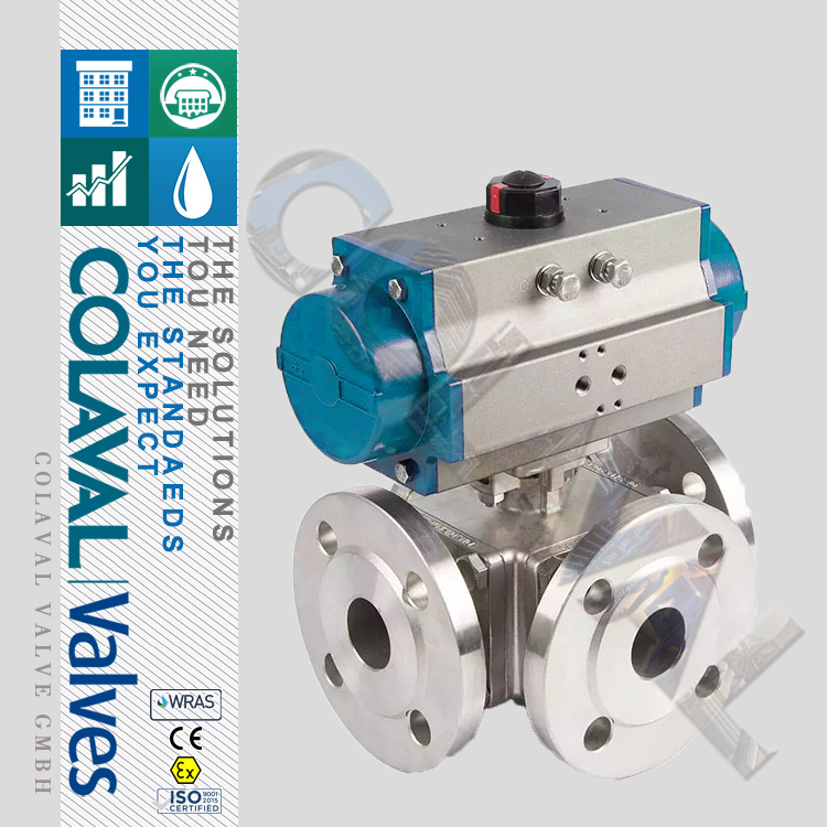 進口法蘭氣動三通球閥圖片